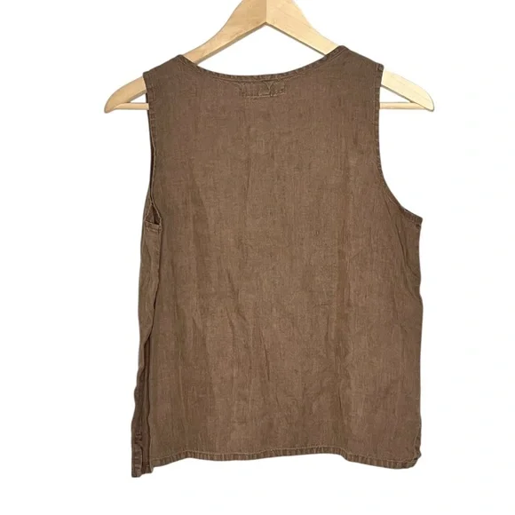 Flax by Jeanne Engelhart 100% Linen Sleeveless brown round neck top - Picture 2 of 9